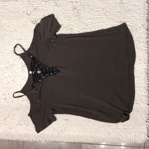 Women's cold shoulder Navy green t-shirt